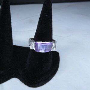 Sterling Silver Ring with Purple and Clear Stone